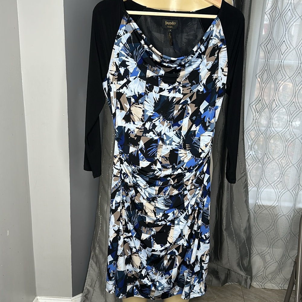 Laundry By Desing Women’s Dress Sz 8 Sheart Dress Black/blue/brown print . - Picture 8 of 9